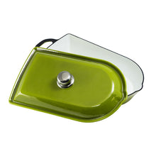 Lade das Bild in den Galerie-Viewer, Ein schwerer Bräter mit Deckel aus Gusseisen. Der Deckelgriff ist linsenförmig und aus glänzend poliertem Edelstahl. Der Bräter ist von Gourmetina. Die Innenseite ist weiß emailliert. Die Außenseite ist farbig emailliert.